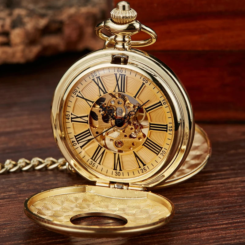 Black Steel Quartz Mechanical Pocket Watch