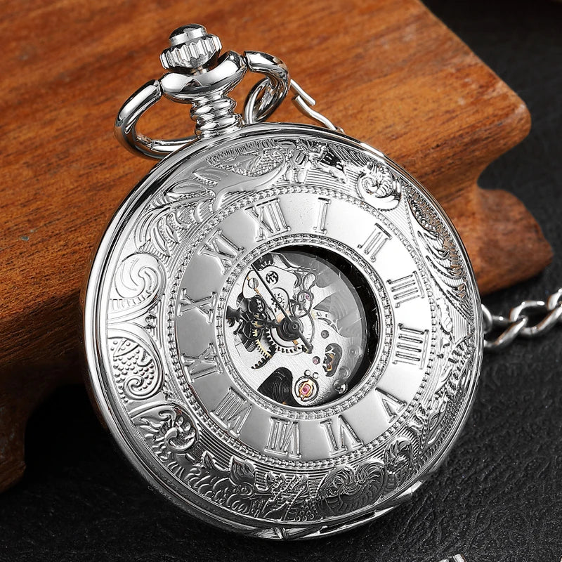 Black Steel Quartz Mechanical Pocket Watch