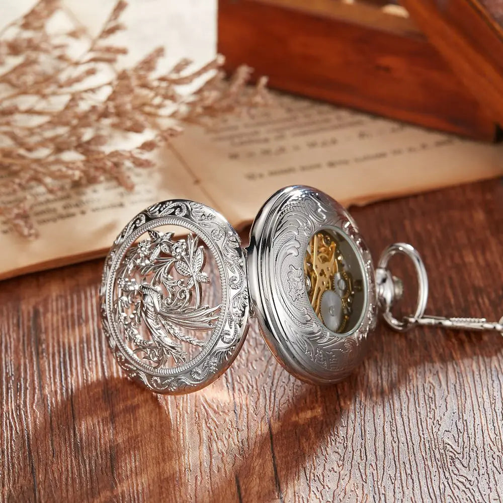 Filigree Spiral Phoenix Pocket Watch