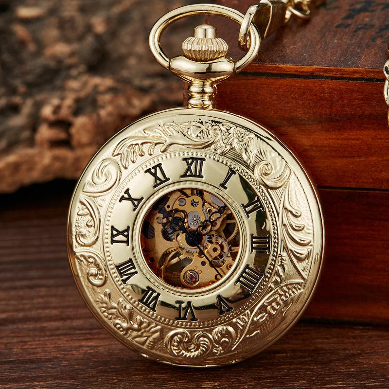 Black Steel Quartz Mechanical Pocket Watch