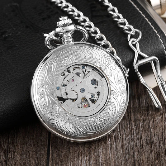 Fashion Silver Engraved Mechanical Pocket Watch